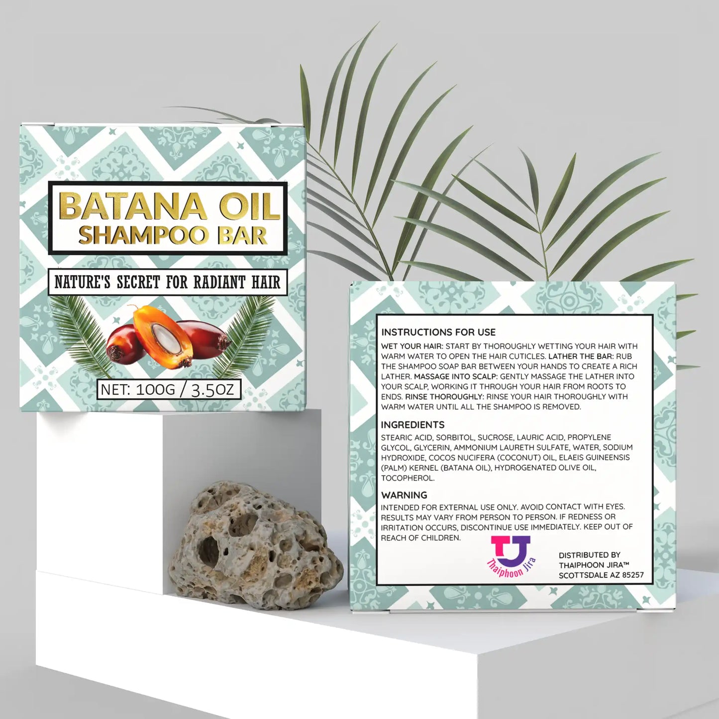 solid shampoo bar made with batana oil box showing how to use